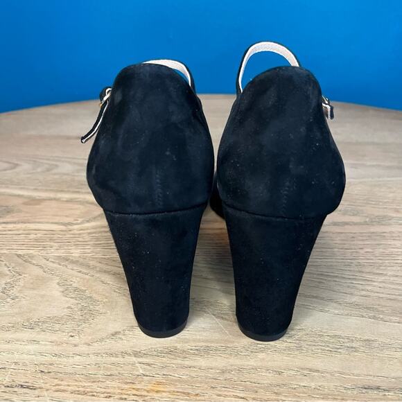 New! Tuckernuck Black Mesh Darcy Wedges Suede Leather Heels Women’s Size 9 - Picture 3 of 10